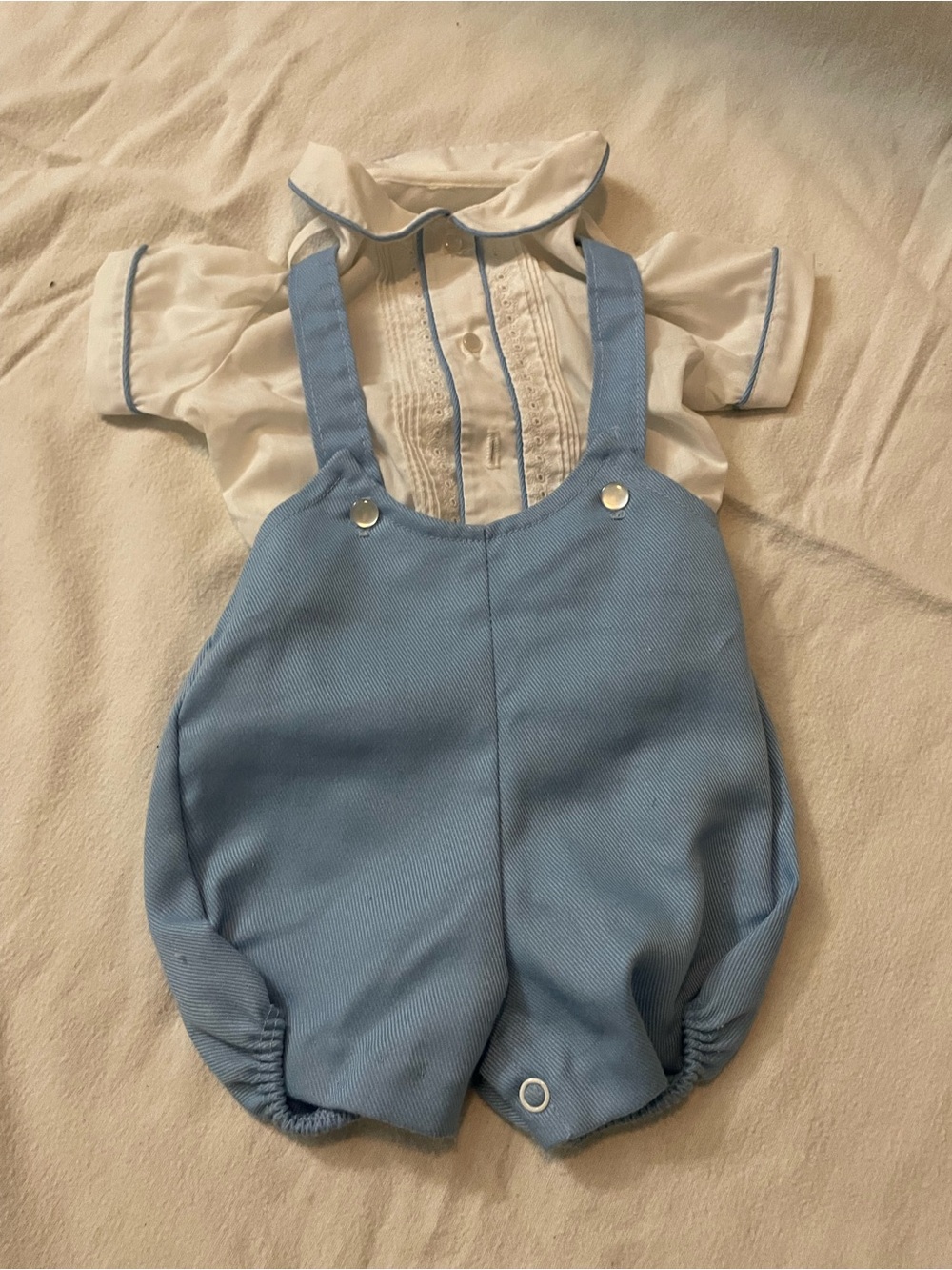Classic Blue Baby Boys' Suspender Bubble Romper with White Shirt